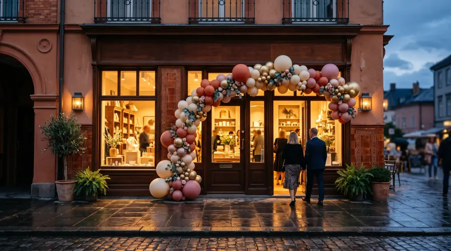 Neueröffnung · Ladenfront am Abend – MidMat Studio Düsseldorf