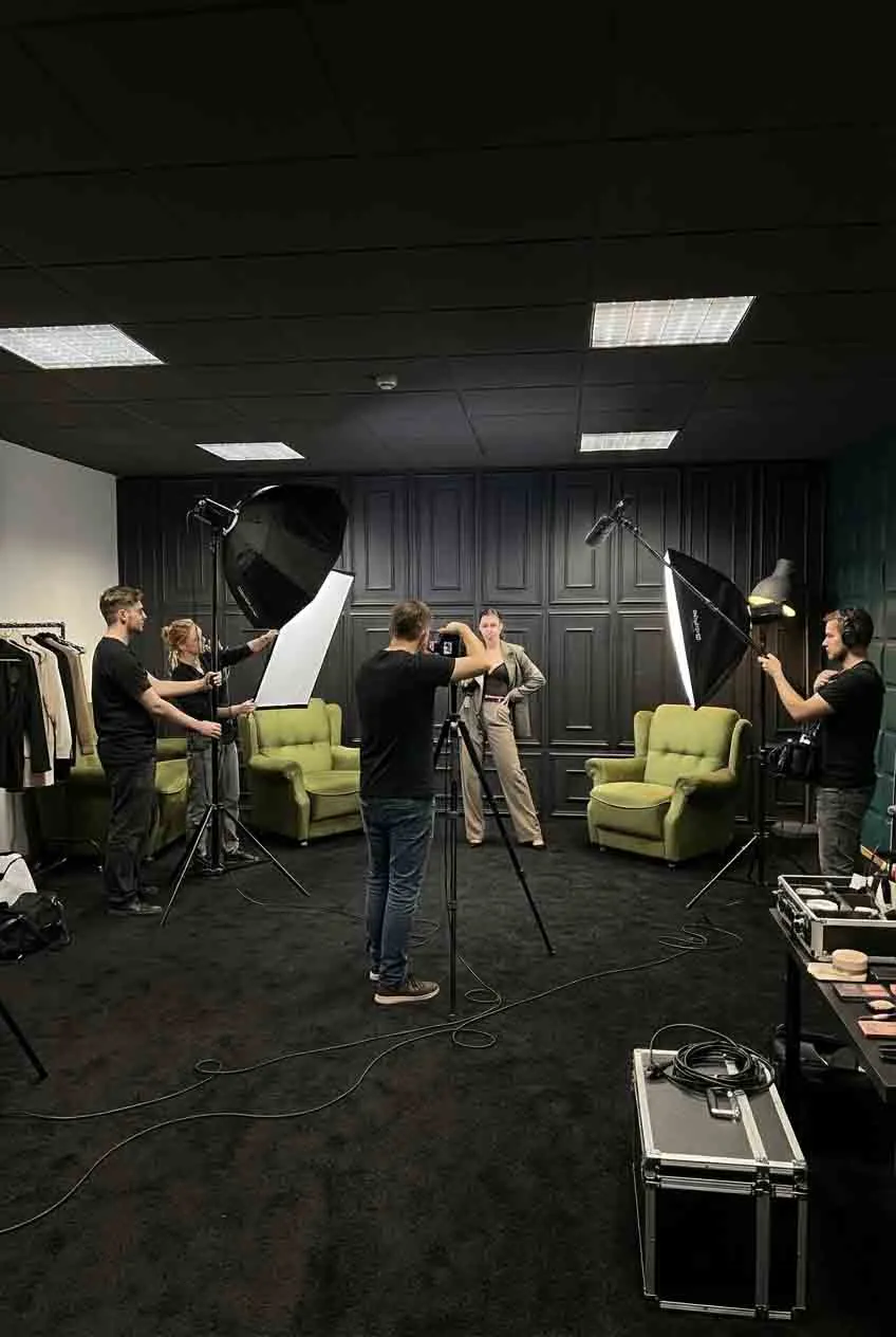 Team am Set: Kamera, Licht und Styling